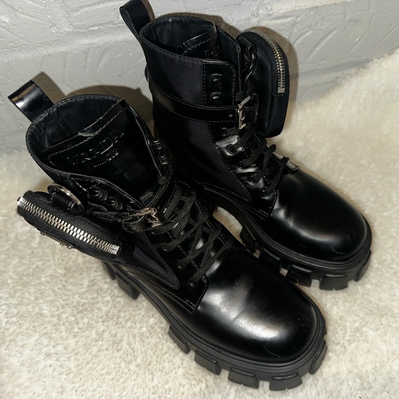 Prada Monolith Leather and Re- Nylon Combat Boots Size 37 - Picture 4 of 16
